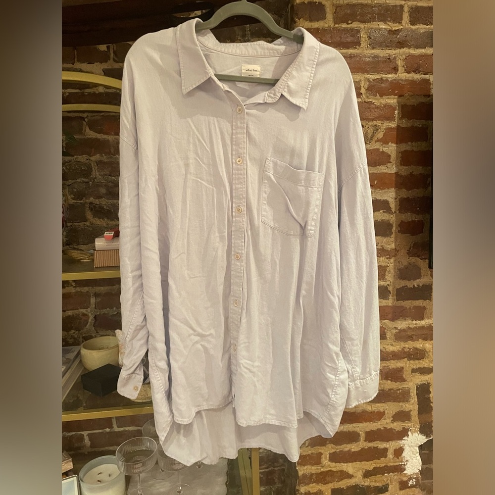Aritzia Light Blue Oversized Linen Blouse